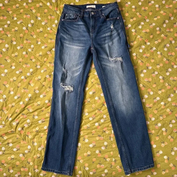 Cleo + Wolf High Rise Straight Leg Distressed Carpenter Jeans Size W 25 L 30 - Picture 1 of 7